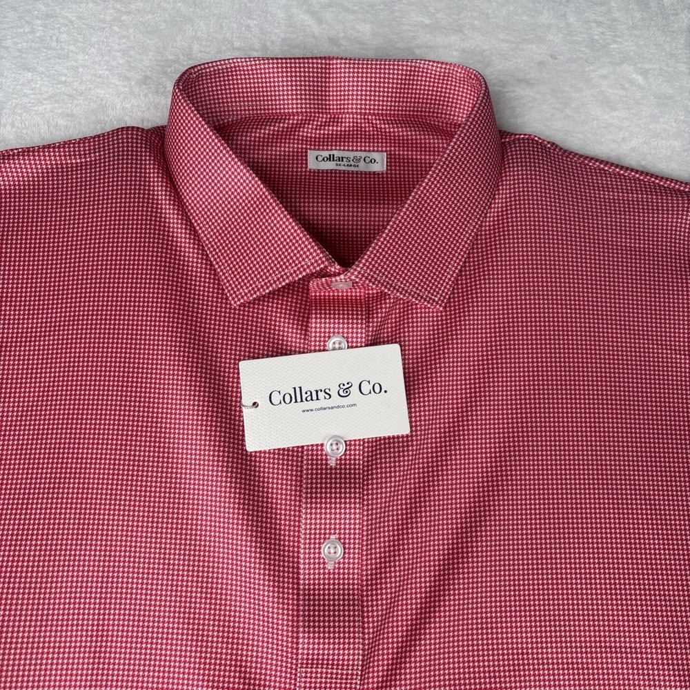 Collars And Co Dress Collar Polo Shirt Mens 3XL Red Houndstooth Stretch Golf New